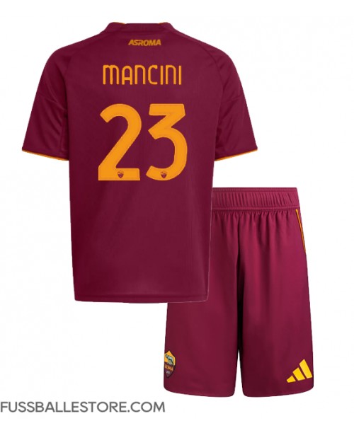 Günstige AS Roma Gianluca Mancini #23 Heimtrikotsatz Kinder 2025-26 Kurzarm (+ Kurze Hosen)